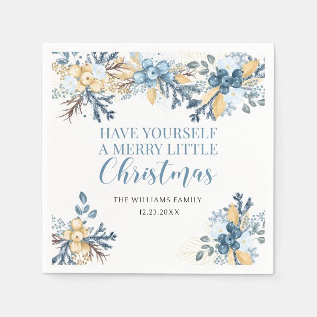 Pappra blåvinterbär av god jul pappersservett (Framsidan)