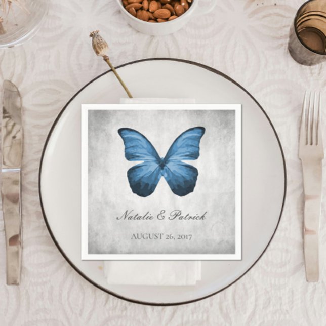 Pappra blöjbläckfiskar Bröllop Pappersservett (Blue Butterfly Wedding Paper Napkins)