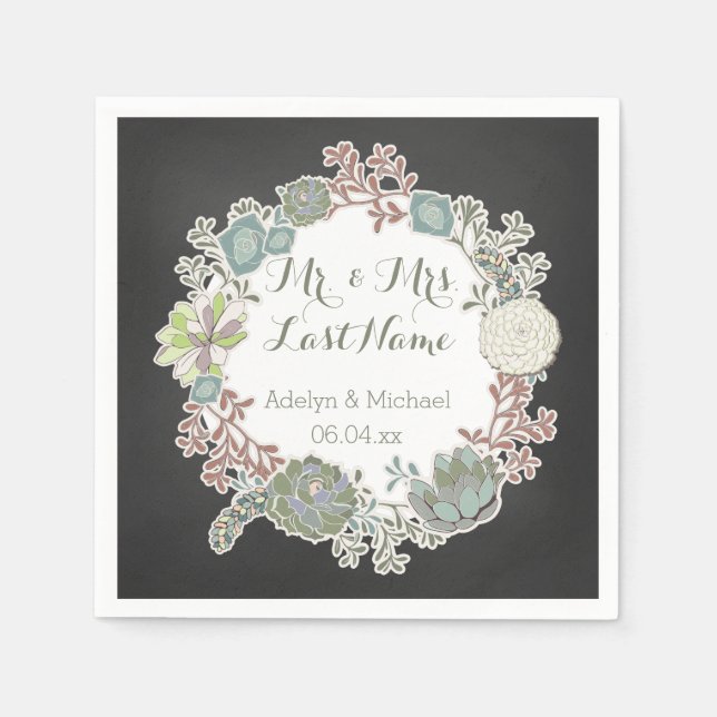 Pappra blöjor av Chalkboard Succulary Wand Bröllop Pappersservett (Framsidan)