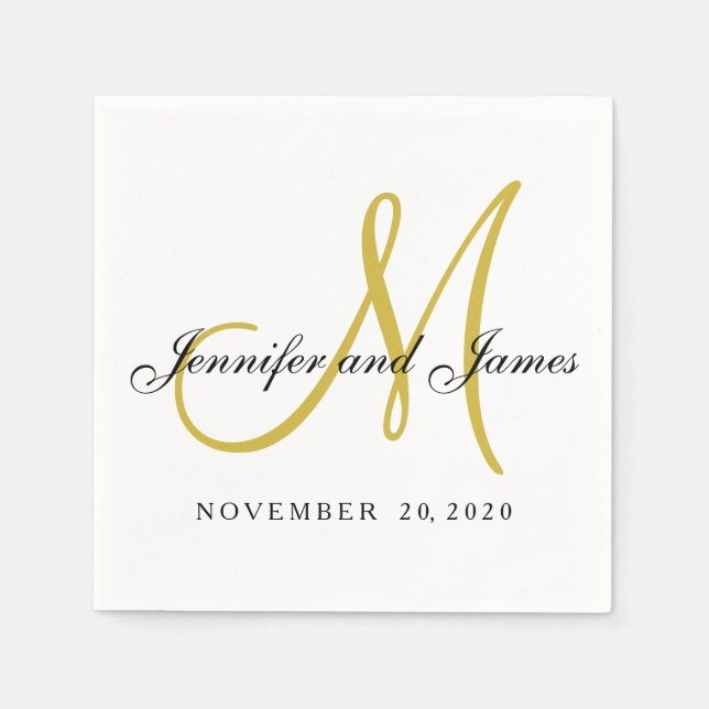 Pappra blöjor av klassiskt svart Guld Monogram Pappersservett (Framsidan)