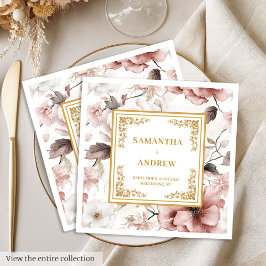 Pappra blöjor av romsk  elfenben guld blommigt pappersservett