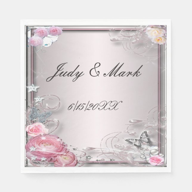 Pappra blöjor av rosa Blommigt och fjäril Pappersservett (Framsidan)