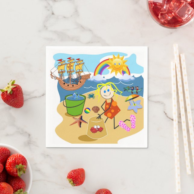 Pappra blöjor, Beach Sol Rainbow Napkins Pappersservett (Insitu)