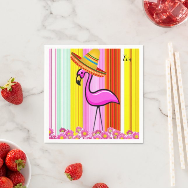 Pappra blöjor, Blommigten Flamingo Rand Pappersservett (Insitu)