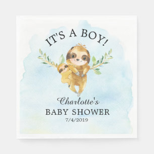 Pappra blöjor för Cute Sloth Boy Shower Pappersservett