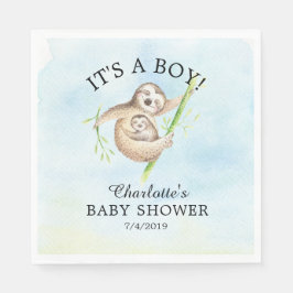 Pappra blöjor för Cute Sloth Boy Shower Pappersservett