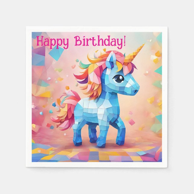Pappra blöjor för färgämnet Unicorn Pinata Birthda Pappersservett (Framsidan)