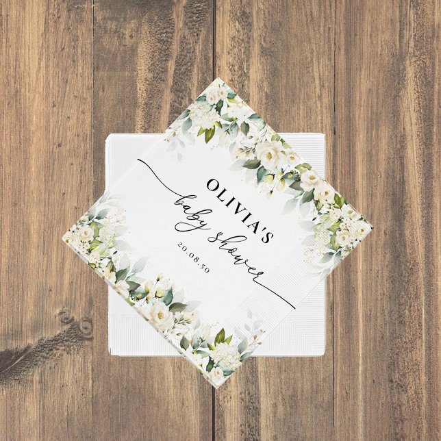 Pappra blöjor för Grey Vit ros Baby Shower  Napkin Pappersservett (Skapare uppladdad)