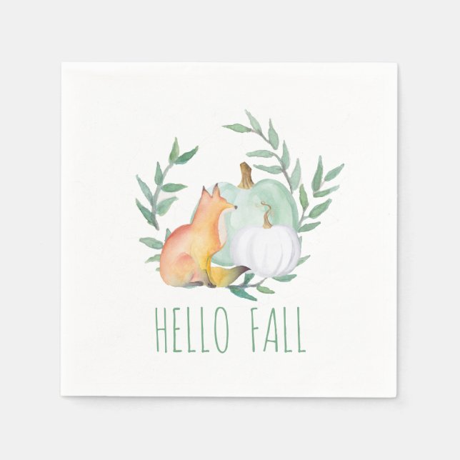 Pappra blöjor för Thanksgiving Fox & Pumpkins Pappersservett (Framsidan)