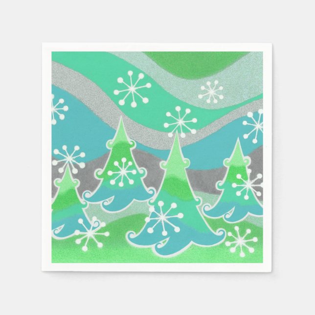 Pappra blöjor för Winter Träd Grönt Pappersservett (Framsidan)