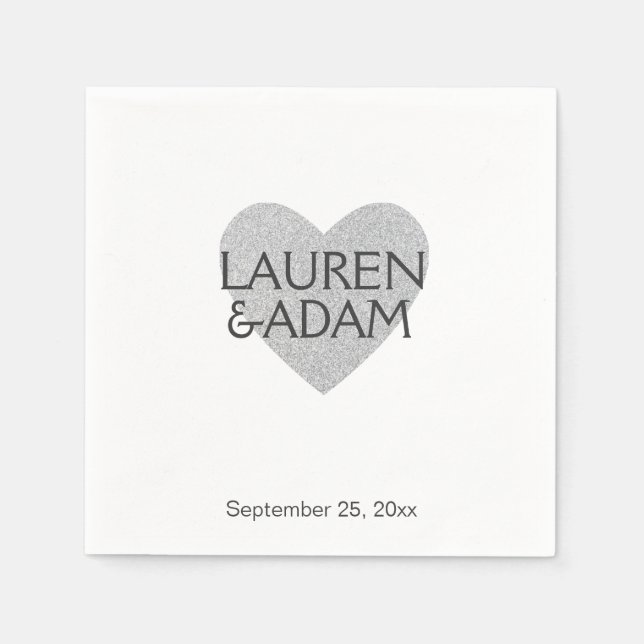 pappra blöjor från elegant bröllop | Silver hjärta Pappersservett (Framsidan)