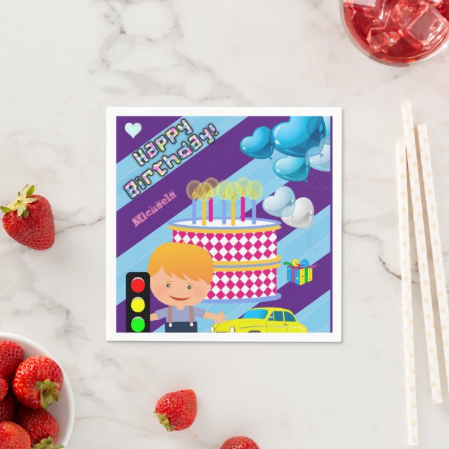 Pappra blöjor, Grattis på födelsedagen-bilkummel Pappersservett (Insitu)