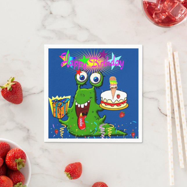 Pappra blöjor, Grattis på födelsedagen Grönt Monst Pappersservett (Insitu)
