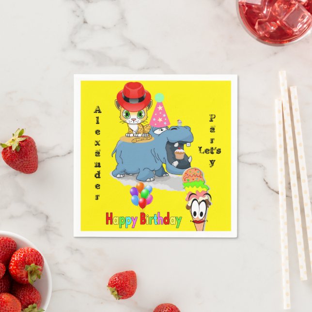 Pappra blöjor, Grattis på födelsedagen Hippopotamu Pappersservett (Insitu)