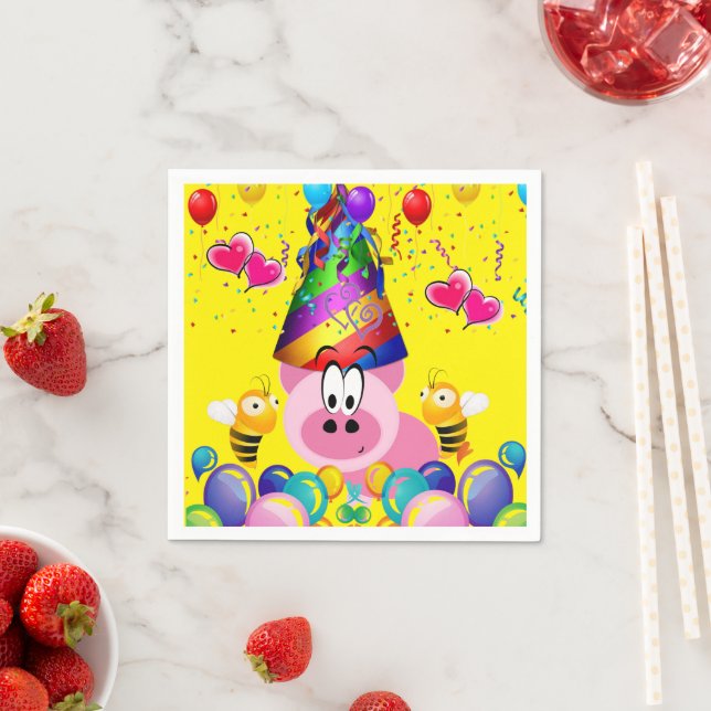 Pappra blöjor, Grattis på födelsedagen Rosa Gris B Pappersservett (Insitu)