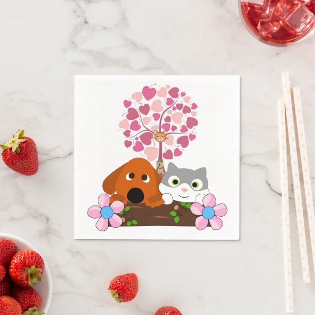 Pappra blöjor, Hund Cats Hearts-Blommigt Pappersservett (Insitu)