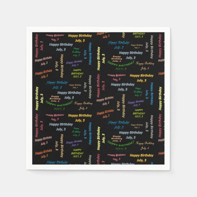 Pappra blöjor juli, 3 födelsedagar pappersservett (Framsidan)