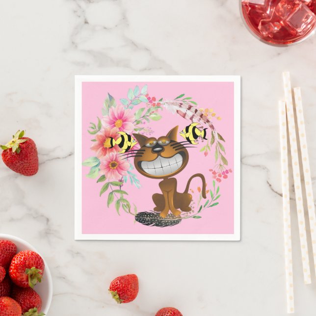Pappra blöjor, Kattfiskens Blommigt Rosa Pappersservett (Insitu)
