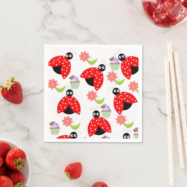 Pappra blöjor, Ladybug Rosa Flowers Blommigt Pappersservett (Insitu)