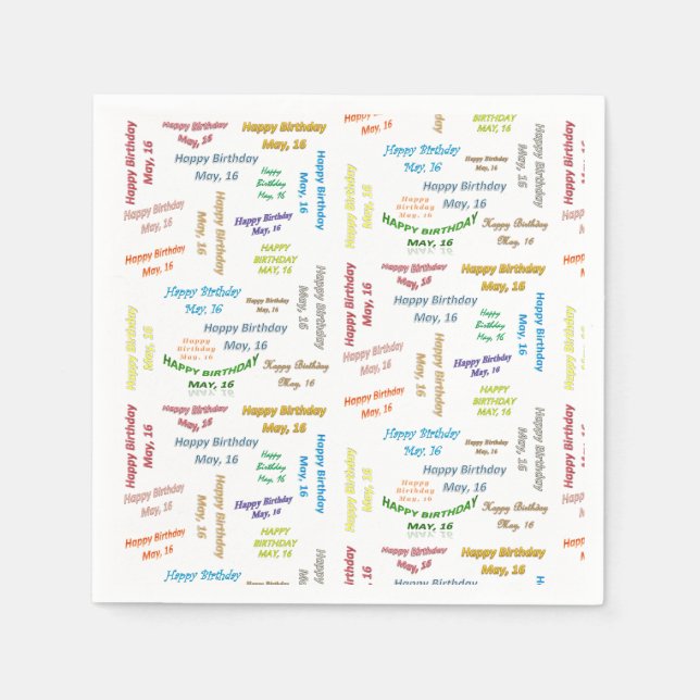 Pappra blöjor maj, 16 födelsedagar pappersservett (Framsidan)