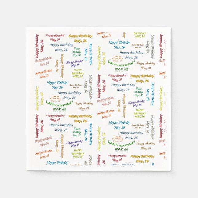 Pappra blöjor maj, 26 födelsedagar pappersservett (Framsidan)