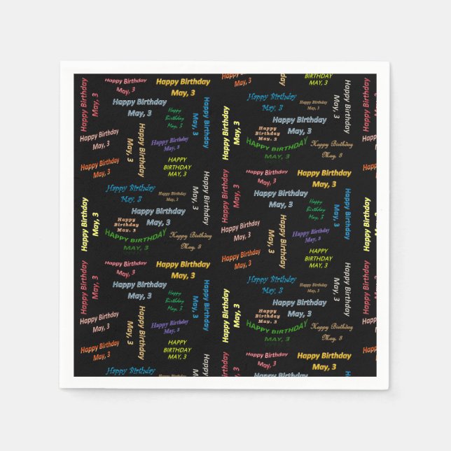 Pappra blöjor maj, 3 födelsedagar pappersservett (Framsidan)