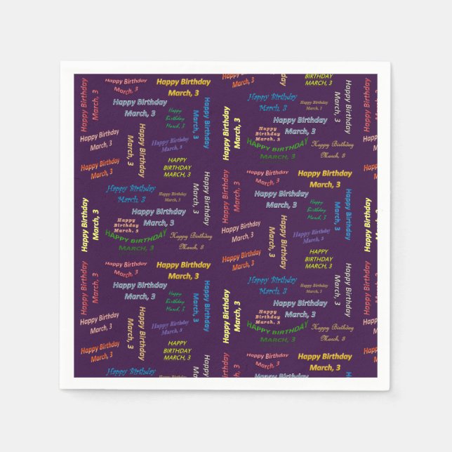 Pappra blöjor mars, 3 födelsedagar pappersservett (Framsidan)