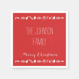 Pappra blöjor med vit Löv, röd jul Pappersservett