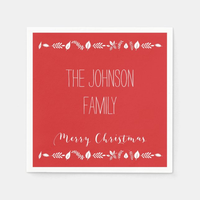 Pappra blöjor med vit Löv, röd jul Pappersservett (Framsidan)