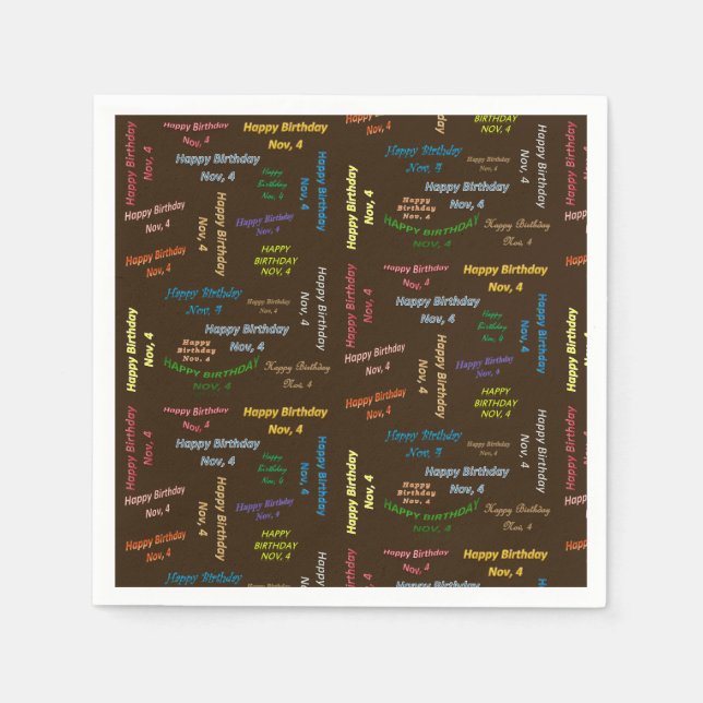 Pappra blöjor november, 4 födelsedagar pappersservett (Framsidan)