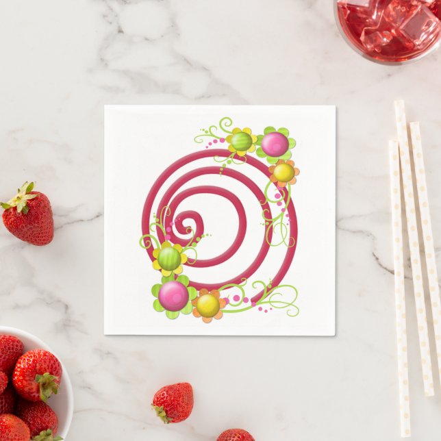 Pappra blöjor, Red Swirls Blommigt Pappersservett (Insitu)