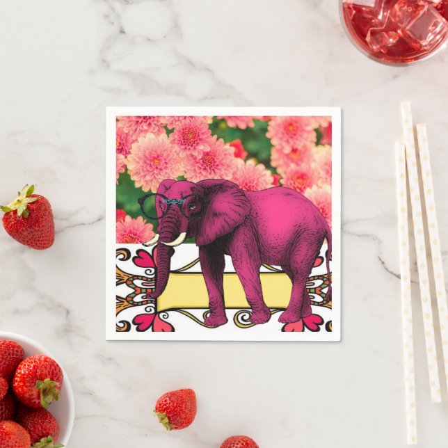 Pappra blöjor, Rosa Elephant Blommigt Napkins Pappersservett (Insitu)