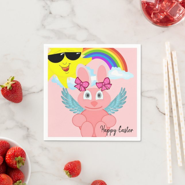 Pappra blöjor, Rosa Kanin Glad påsk Pappersservett (Insitu)