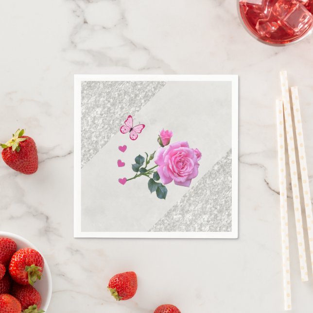 Pappra blöjor, Rosa ros Silver Pappersservett (Insitu)