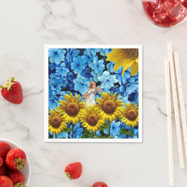 Pappra blöjor, solrosblå Blommigt Pappersservett (Insitu)