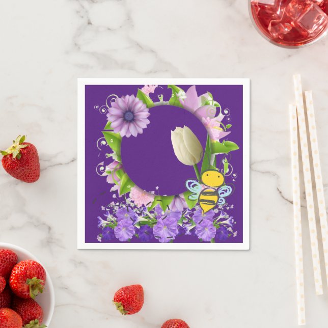 Pappra blöjor, Tulip Blommigt Flowers Bumblebee Pappersservett (Insitu)