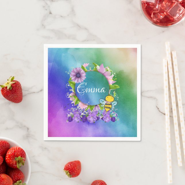 Pappra blöjor, vattenfärgers Blommigt Bumblebee Pappersservett (Insitu)