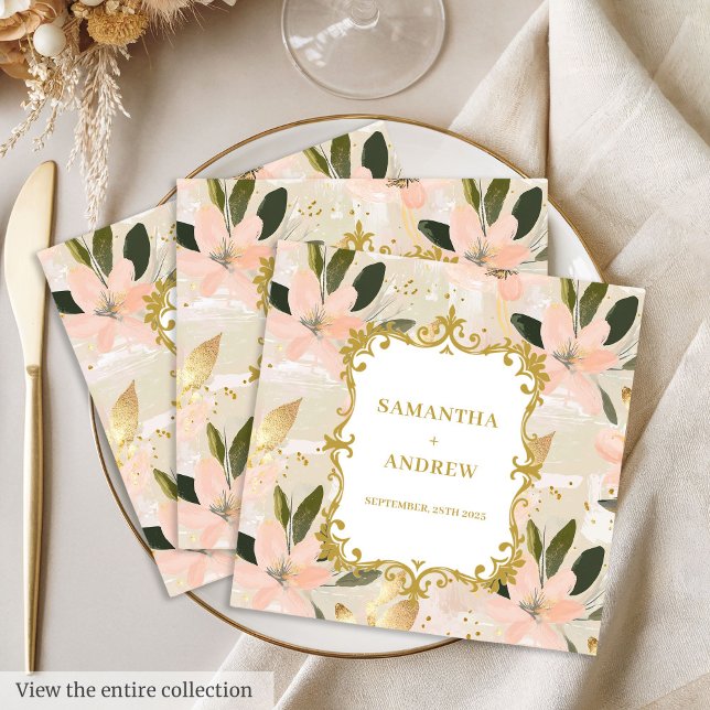 Pappra blöjor vid anpassningsbar  Guld Bröllop Pappersservett (Custom Blush Gold Wedding Paper Napkins)