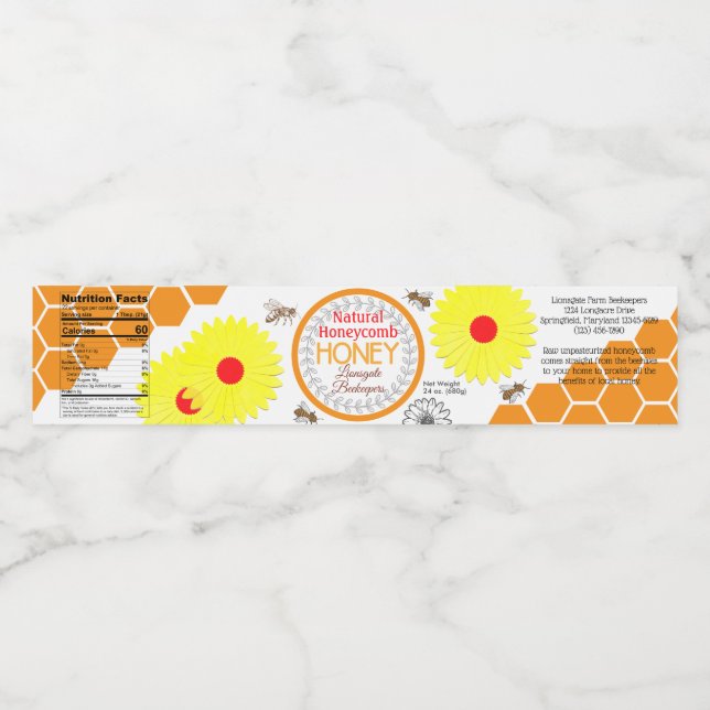 Pappra Blommor: Etiketter för honung Honungscomb B (Singel etikett)
