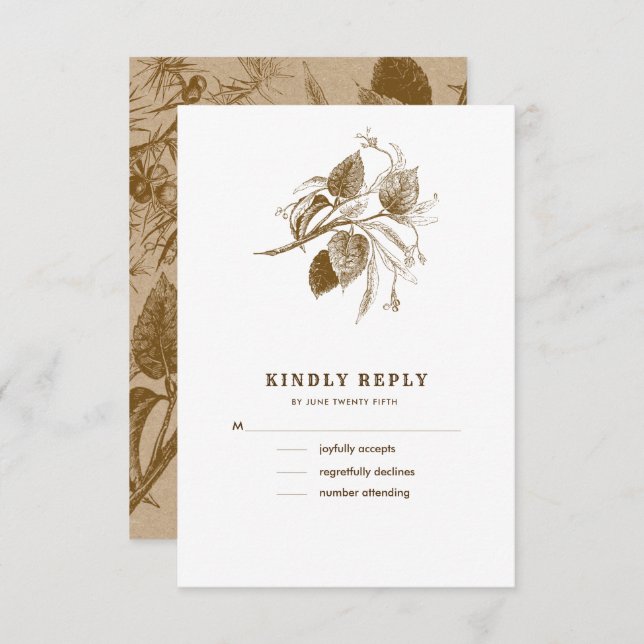 Pappra Bröllop OSA i Botaniska Sketch Kraft Inbjudningar (Fram/baksida)