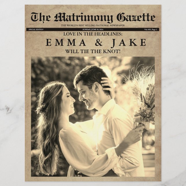 Pappra bröllopsinbjudningar för budgetunika Roligt Reklamblad (Framsidan)