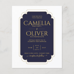 PAPPRA BUDGETNavy Blue Guld MONOCHROME Bröllop Flygblad