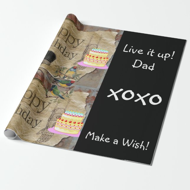 Pappra byggnationen grattis på födelsedagen presentpapper (Utrullad)