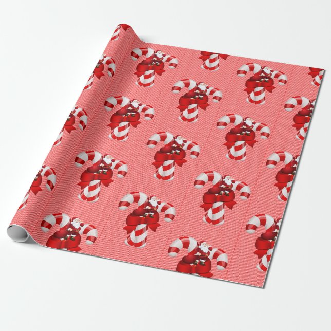 Pappra Candy cane Röda Rand Presentpapper (Utrullad)