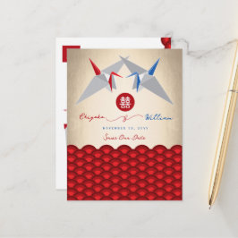 Pappra Cranes Origami Scallop Bröllop spara datum Meddelande Vykort