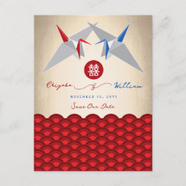 Pappra Cranes Origami Scallop Bröllop spara datum Meddelande Vykort