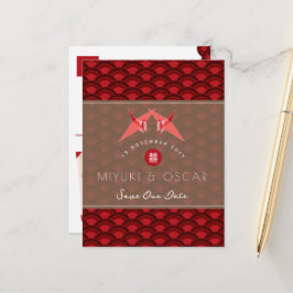 Pappra Cranes Scallop Mönster Bröllop spara datum Meddelande Vykort