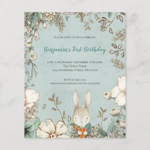 PAPPRA Cute Bunny Foliage 1st Birthday Boy Inbjuda Flygblad