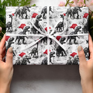 Pappra Dinosaur Santa Red White Presentpapper