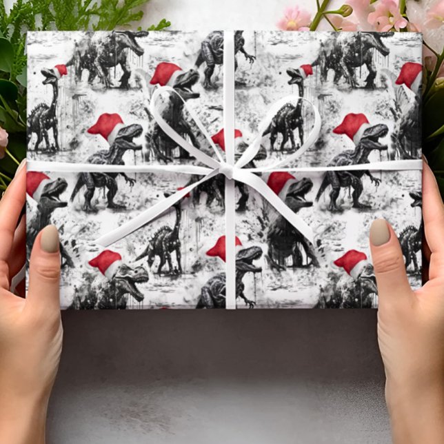 Pappra Dinosaur Santa Red White Presentpapper (Skapare uppladdad)
